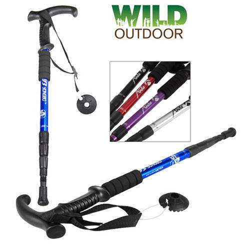 -LOCAL STOCK- Anti-shock Trekking Camping Walking Hiking Stick Pole 4 Section Adjustalbe Alloy