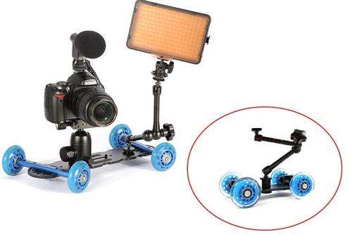 4-Wheel Desktop Tabletop Dolly Truck Skater Slider and magic arm For DSLR Rail - Free Shipping
