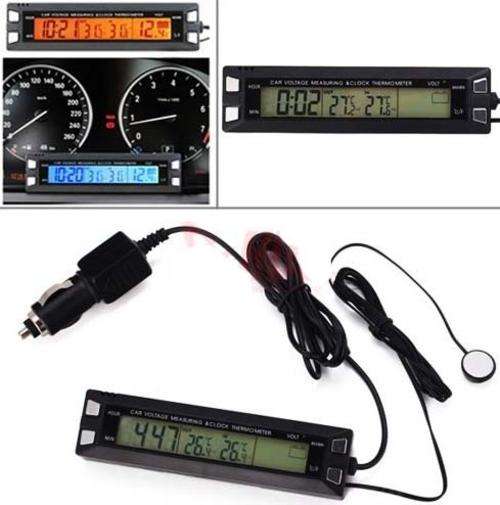Black Car Auto LCD Digital Clock Thermometer Temperature Voltage Meter Monitor