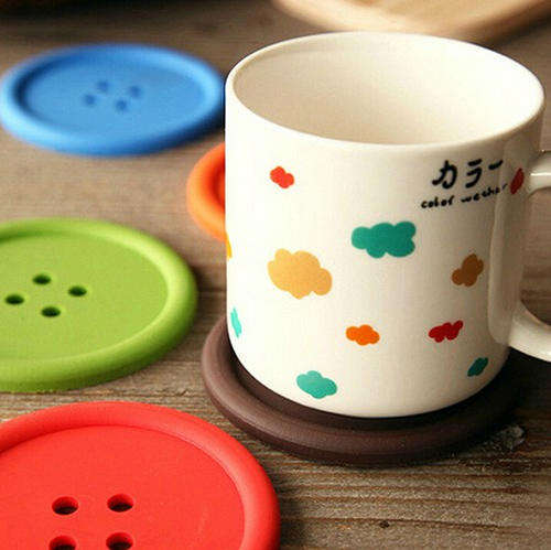 4 PCS BIG SILICONE BUTTON COASTER COLORFUL CUP CUSHION HOLDER DRINK PLACEMAT MAT