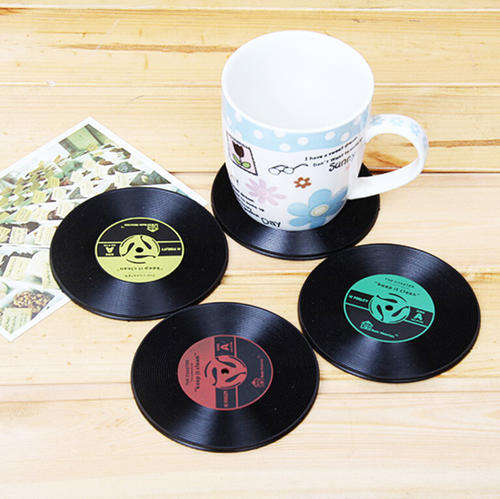 6pcs Vintage Vinyl Coasters Groovy CD Record Table Bar Drinks Cup Mats