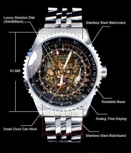 Men Mechanical Hand Wind Watches Full Steel Watch Luxury Fashion Wristwatches