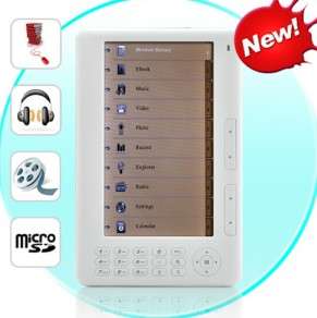 7 Inch High Resolution 800X480 HD eBook Reader Super Media Player 720P,4GB memory Free gifts, white