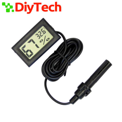 LCD THERMOMETER TEPERATURE/HUMIDITY METER WITH EXTERNAL PROBE (BLACK) **IN STOCK**