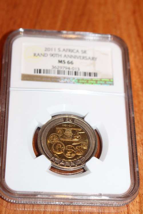 10 x 2011 SA Reserve Bank 90th Anniversary R5 NGC MS66 Coins***BID PER COIN***