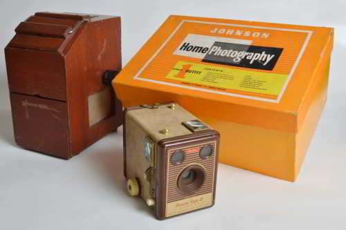 Johnson Home Photography Kit, Johnson Exactum Contact Printer and Kodak Brownie Flash IV Camera