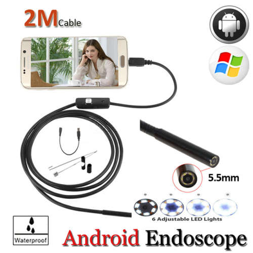 2 Metre LED USB Waterproof Endoscope Inspection Video Camera 7mm for PC and Android ***LOCAL STOCK**