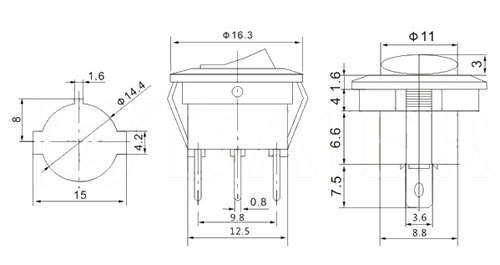 KCD5-105 Round Rocker Switch 15mm 250V 3A SPST ON OFF Red ***LOCAL STOCK***