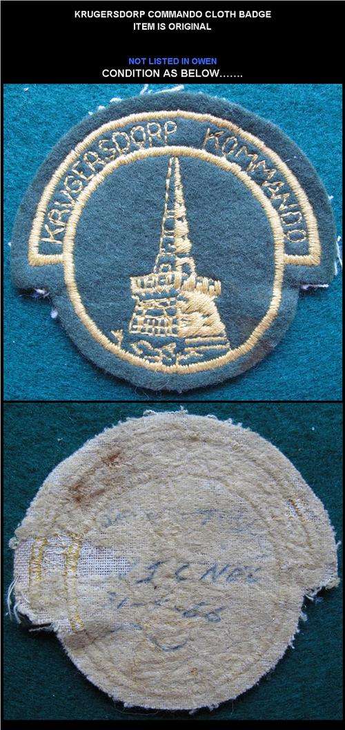 # KRUGERSDORP COMMANDO CLOTH BADGE #