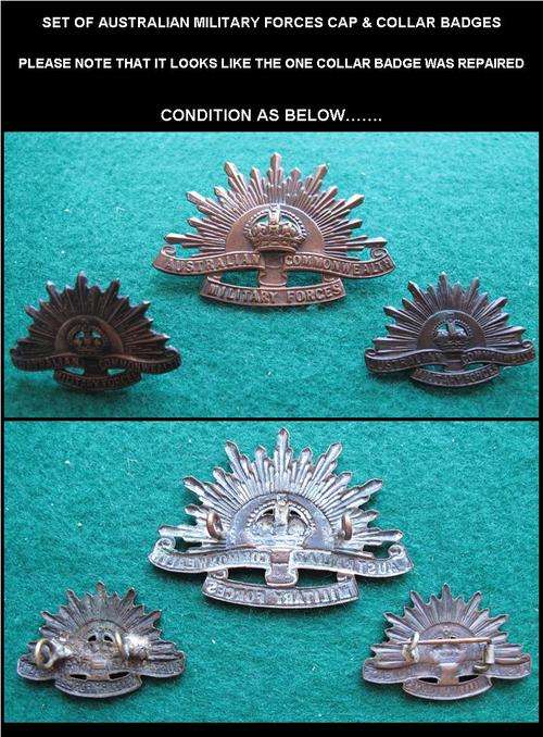 # AUSTRALIA MILITARY FORCES CAP AND COLLAR BADGES #