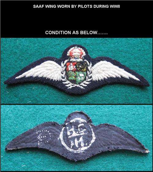 # SAAF WING WORN BY PILOTS DURING WWII #