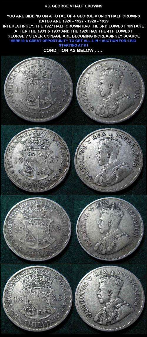 ## GREAT OFFER - 4 X GEORGE V HALF CROWNS ##