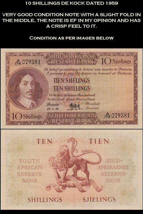 1959 MH DE KOCK 10 SHILLINGS