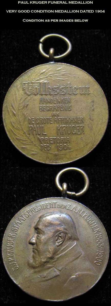 PAUL KRUGER FUNERAL MEDALLION DATED 1904