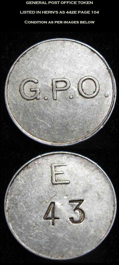 GENERAL POST OFFICE TOKEN - HERN'S 442E