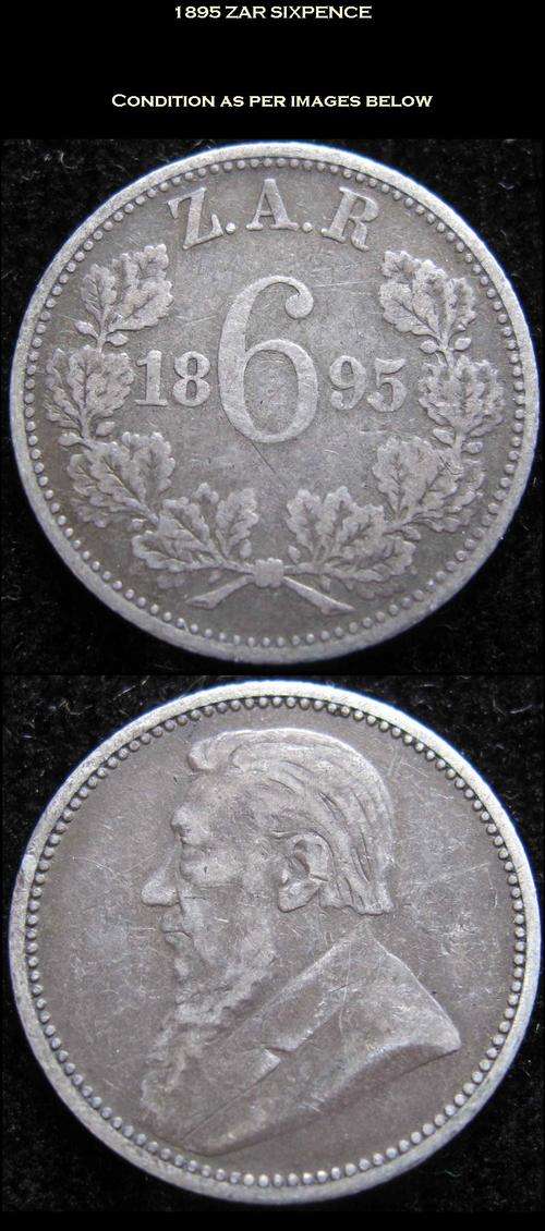 1895 ZAR KRUGER SIXPENCE