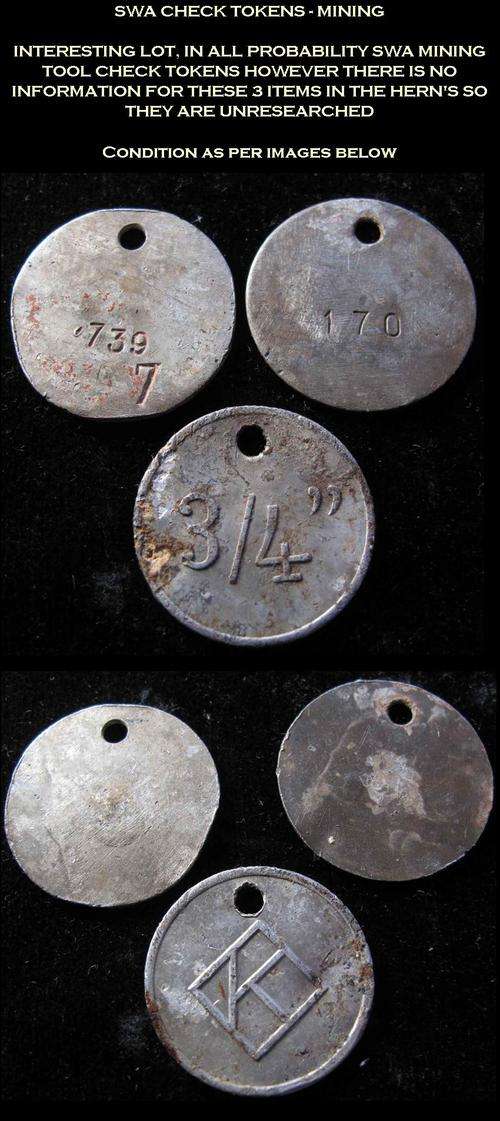 SOUTH WEST AFRICA CHECK TOKENS X 3 (MINING - UNRESEARCHED)