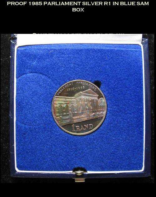 PROOF 1985 PARLIAMENT SILVER R1 IN BLUE SAM BOX