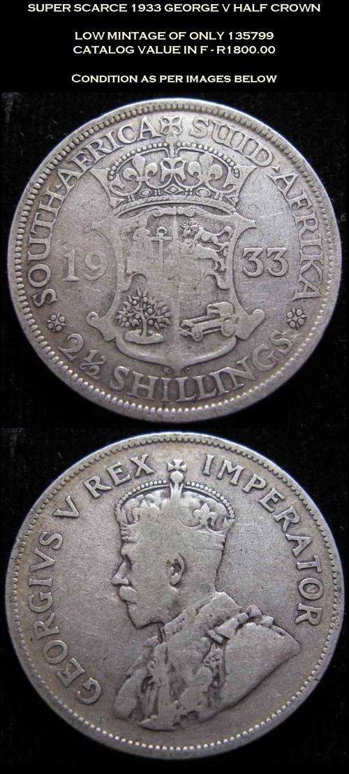 SUPER SCARCE 1933 GEORGE V HALF CROWN