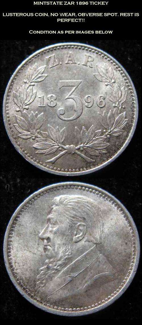 UNC 1896 ZAR TICKEY - LUSTEROUS!!!