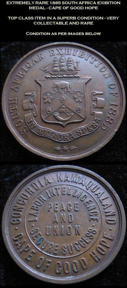 VERY RARE 1885 SOUTH AFRICA EXIBITION MEDDALION - CAPE OF GOOD HOPE