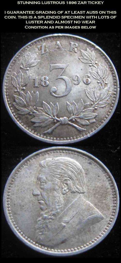 STUNNING LUSTROUS 1896 ZAR TICKEY - GRADING GUARANTEED!!