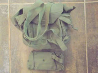 OLD SOUTH AFRICAN ARMY WEBBING BAG WITH SHOULDER STRAP AND AMMO POUCH