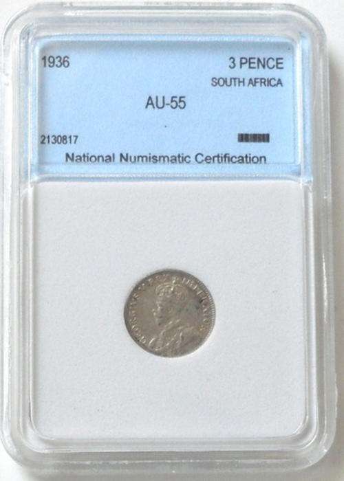 SOUTH AFRICA 1936 **SILVER** 3 PENCE NNC AU55