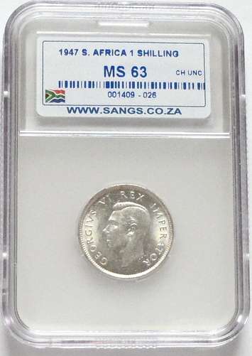 SOUTH AFRICA 1947 SHILLING SANGS MS 63