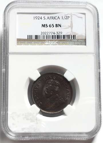 SOUTH AFRICA HALF PENNY 1924 NGC MS65 BN