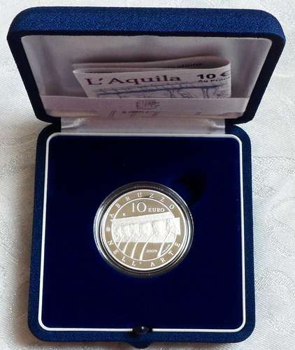ITALY 2009 PROOF SILVER 10 EURO BOXED "L'AQUILA"