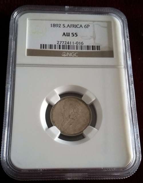1892 ZAR 6 PENCE NGC AU55