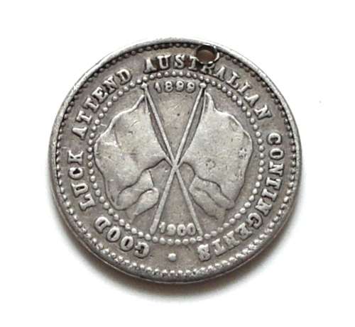 BOERWAR WAR SILVER 1900 GOOD LUCK AUSTRALIA CONTINGENT TOKEN 22.7 MM 5.6G