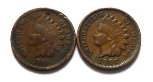 UNITED STATES 1880 + 1897 INDIAN HEAD CENT (2 COINS)