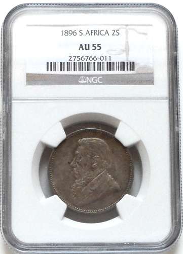 1896 ZAR 2 SHILLINGS NGC AU55