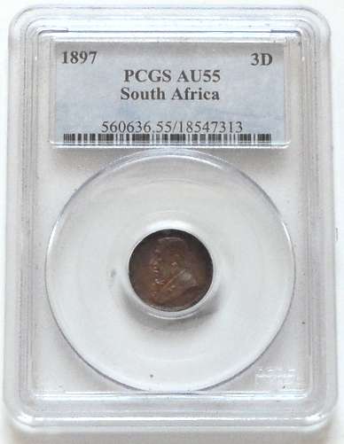1897 ZAR 3 PENCE PCGS AU55