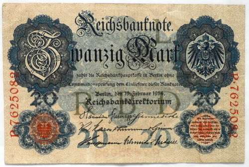 GERMAN WW1 1914 20 REICHS BANK NOTE