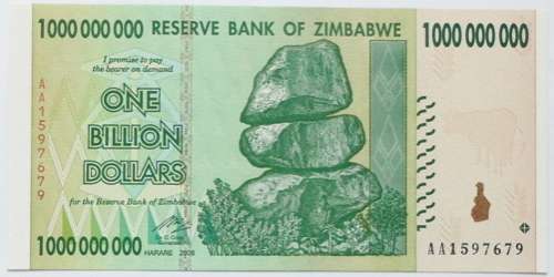 ZIMBABWE 2008 BILLION DOLLARS UNC AA