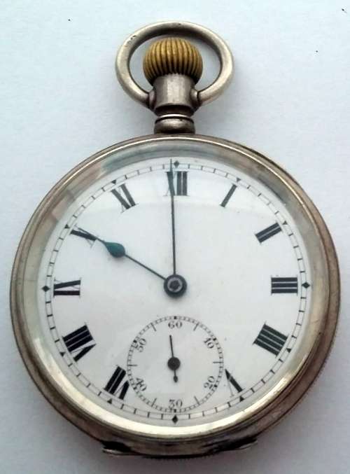 VINTAGE STIRLING SILVER POCKET WATCH 48MM GOOD WORKING ORDER