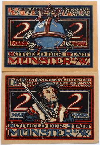 GERMANY 1921 NOTGELD "MUNSTER" 2 MARK (2 NOTES)