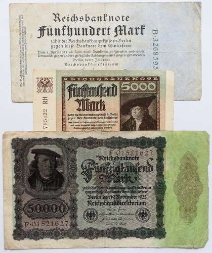 GERMANY 1922 500 + 5 000 + 50 000  MARK (3 NOTES)
