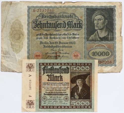 GERMANY 1922 5 000 + 10 000  MARK (2 NOTES)