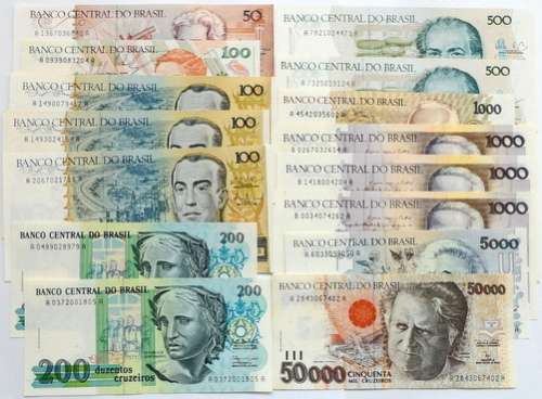 BRAZIL MIX LOT BANKNOTES CRUZEIROS EF (15 NOTES)