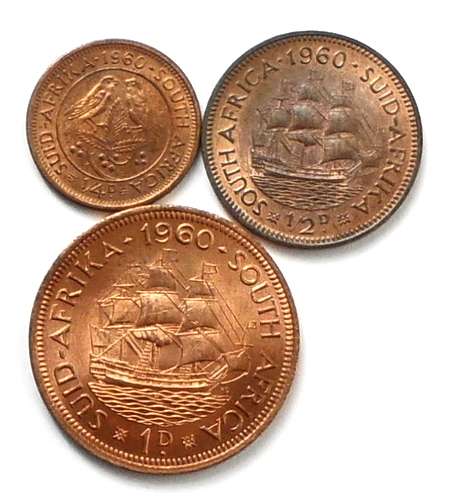 1960 1/4 + 1/2 PENNY + PENNY **EXCELLENT**  (3 COINS)