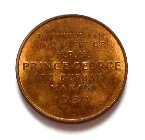 1934 KING GEORGE COMMEMORATIVE MEDAL "VISIT TO DURBAN" 32MM