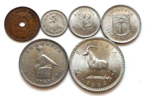 RHODESIA 1964 1/2 TO 25 CENTS FULL SET (6 COINS)