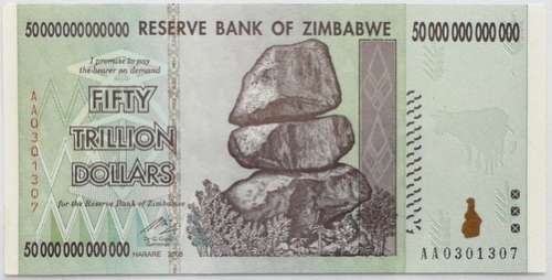 ZIMBABWE 50 TRILLION DOLLARS AA PREFIX UNC