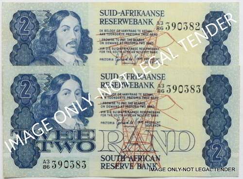 G P C DE KOCK 1981 1ST ISSUE 2 RAND EF+ 2 NOTES SEQUENCE