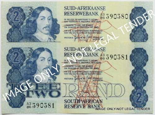 G P C DE KOCK 1981 1ST ISSUE 2 RAND EF+ 2 NOTES SEQUENCE