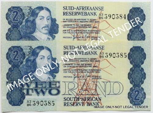 G P C DE KOCK 1981 1ST ISSUE 2 RAND EF+ 2 NOTES SEQUENCE